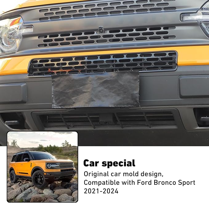 Linskip Mesh Grille Insert Compatible with Ford Bronco Sport 2021 2022 2023 2024, Front Grille Guard Cover for Bronco Sport Exterior Accessories(Gloss Black)