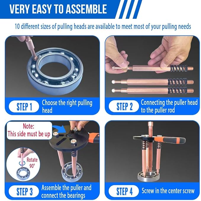 45 in1 Bearing Puller Set, Blind Bearing Puller Separator, 3 Jaw Gear Pulley Puller Kit, Inner Bearing Removal Tool with 9 Different Specifications of Pulling Heads, Special Storage Box