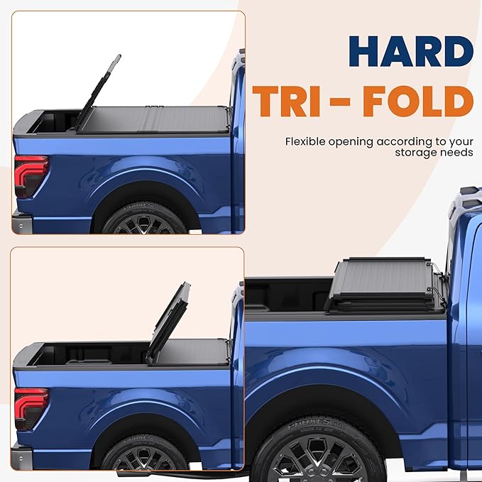 6.5 FT Hard Tri 3-Fold Truck Bed Tonneau Cover Compatible for 2015-2024 2025 Ford F150 F-150 Styleside (Not for Flareside) 6'5" Bed 3 Fold