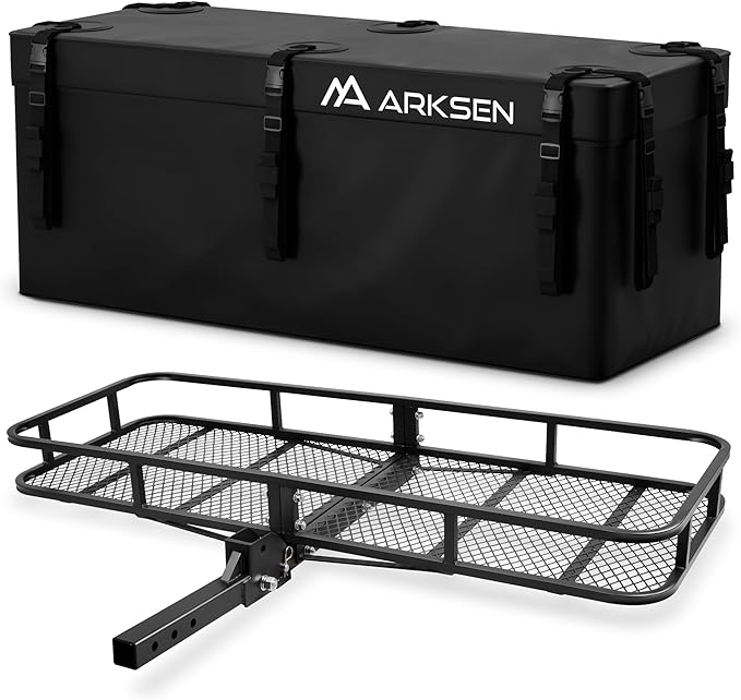 ARKSEN 60 x 23 x 5.5 Inch Folding Hitch Cargo Carrier with 500D PVC Waterproof Cargo Bag, 500 Lbs Capacity Heavy Duty 2 Inch Receiver Luggage Basket for SUV, Pickup Truck, Camping & Travel