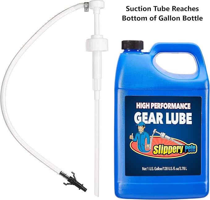 Slippery Pete - Fluid Pump for Wide-Mouth Quart Bottles - 8cc per Pump Stroke and 3rd Hand Adapter, Transfer Gear Oil, Transmission and Differential Fluid (38mm)