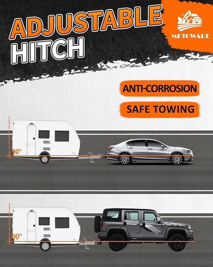 METOWARE Adjustable Trailer Hitch Ball Mount, 9-1/2" Drop and 8-1/4" Rise, Fits 2-Inch Receiver, with 1" Hitch Ball Hole, 6-Position Heavy Duty Tow Hitch with Pins