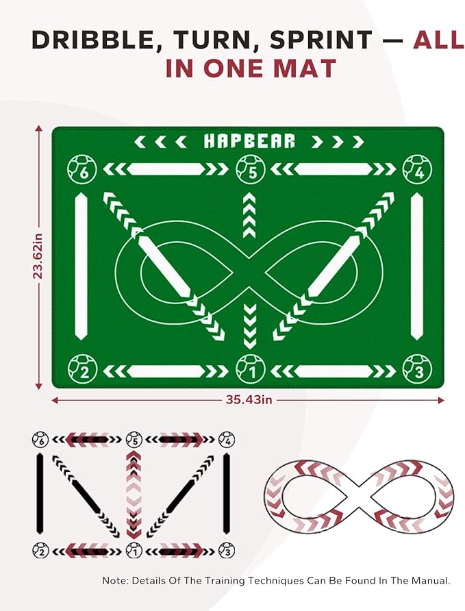 HAPBEAR Soccer Training Equipment- Thickened 0.2 inch, Soccer Training Mat for Footwork and Ball Mastery, Anti-Slip and No-Curl, Idea for All Ages to Improve Speed Strength Agility and Coordination