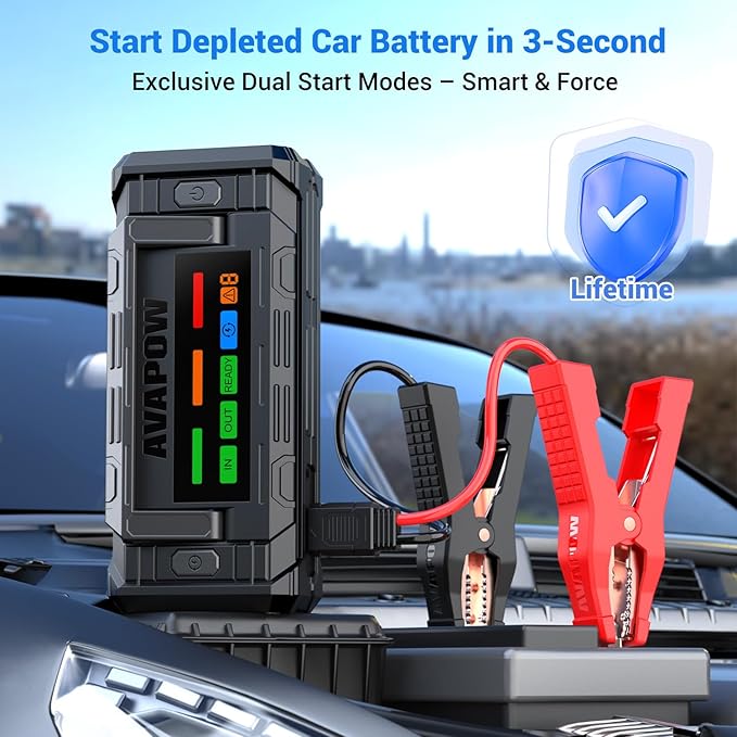 AVAPOW TJ68 10000A Battery Jump Starter Portable with 4" HD Display PD 65W Dual-Way Fast Charging,12V Jump Box, Car Battery Jump Starter for All Gas & Up to All Diesel Engines