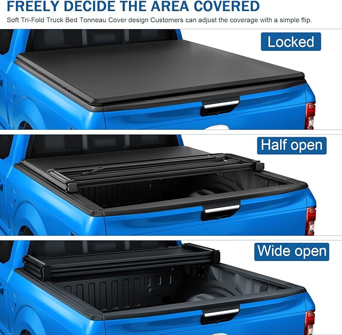 Soft Tri-Fold Truck Bed Tonneau Cover Compatible with 2016-2023 Toyota Tacoma 5FT Bed