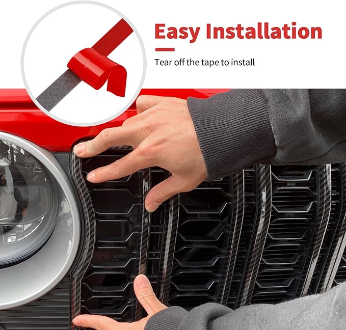 Front Grill Insert+ Headlight Bezels Cover Kit Compatible with 2024-2025+ Jeep Wrangler JL JLU & Gladiator JT, Not Fit for JL Sport & Sports(Carbon Fiber,Style A)