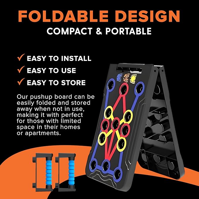 ATA-Strength Heavy-Duty 15-in-1 Foldable Push Up Board for men and women with Adjustable Grip Strengthener, skipping Rope, and 3 Resistance Bands Comprehensive Home Workout System for Targeted Muscle Training and Enhanced Grip Strength