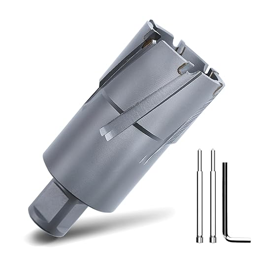 1-3/8" x 2" Annular Cutter with Weldon Shank,Carbide Tip Annular Drill Bit for Stainless Steel, Iron (2" Depth, 1-3/8" Diameter)