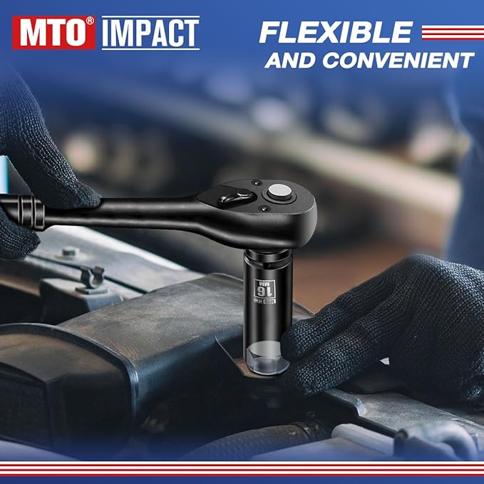 MTO 1/2" Drive 16mm Deep Impact Socket, 6 Pt. Metric Socket, CR-MO Steel & Anti-Corrosion Coating for Heavy-Duty Use