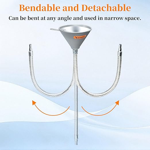 24.4" Steel Bendable Spout Funnel with Filter for All Automotive Oils, Metal Flexible Long Funnels for Automotive Use for Transmission Fluid, Diesel Fuel, and Other Liquids, with Gloves