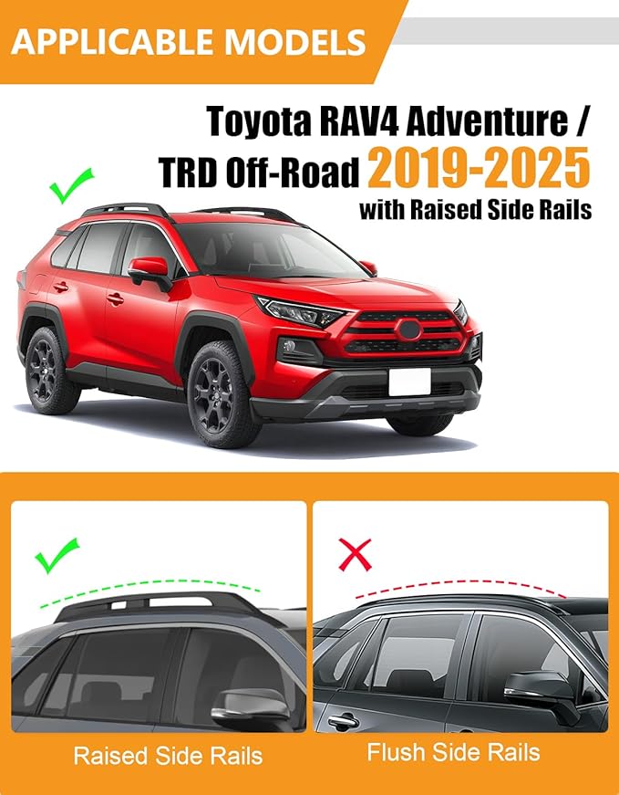 KINGGERI 300lbs Roof Rack Cross Bars Compatible with 2019-2025 Toyota RAV4 Adventure/TRD Off-Road with Raised Side Rails, Lockable Heavy Duty Aluminum Roof Rails Crossbars Luggage SUV Accessories