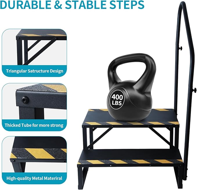 2 Step RV Steps with Handrails Ladder,Steps for Home,400 LBS Hot Tub Outdoor Steps,RV Stairs,Camper Steps Portable Stairs for Mobile Home