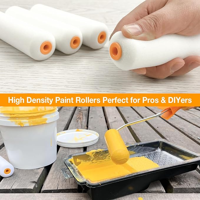 Foam Paint Roller, 10 Pack, 6 Inch High Density Foam Roller, Mini Paint Roller Covers for Smooth Paint Application, No Lint Shedding on Walls, Cabinets, Doors