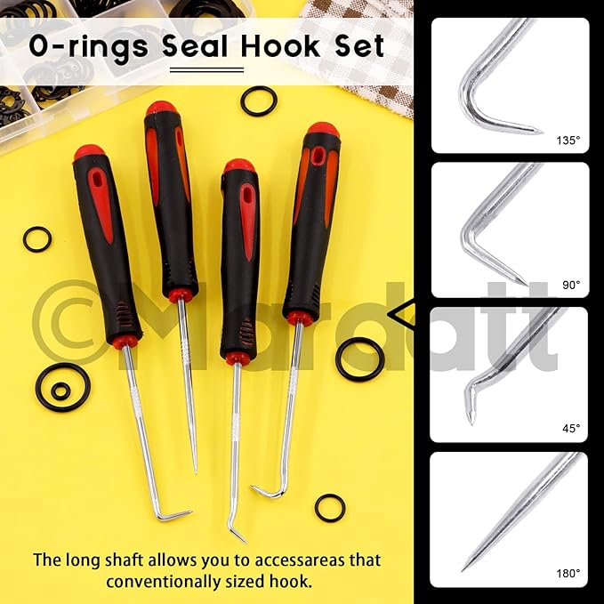 225Pcs Snap Ring Pliers Set Includes Straight & Bent Retaining Ring Pliers, 5 Sizes C-Clips External Internal Retaining Ring Set, Rubber Gaskets and Precision Hook Set for Lawnmowers