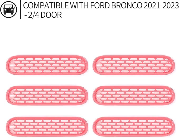 Front Grill Mesh Grille Inserts Cover Frame Trims Kit 6Pcs Fit for Ford Bronco 2021-2024 2/4 Door Exterior Accessories (Pink)