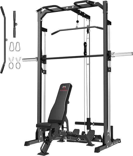 Compact Smith Machine Home Gym - 800lb Barbell Sleeve, Space-Saving Power Cage with LAT Pulldown, Power Rack 5-in-1, 1500lb Capacity for Garage & Small Spaces, P70