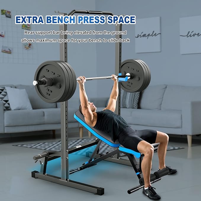 BEKING Power Rack Squat Rack Cage with Pull Up Bar,Adjustable Power Cage Exercise Squat Stand with Barbell Rack Weight Plate Storage,Strength Training Workout Station for Home Gym Fitness