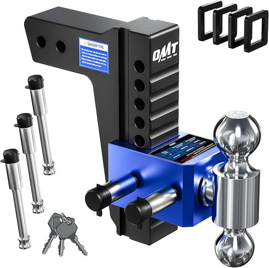 Orion Motor Tech Adjustable Trailer Hitch, Heavy Duty 2.5 inch Receiver Hitch, 8" Drop Hitch with 2" & 2-5/16" Balls, 360° Dual-Ball Mount with 18500lb Towing Capacity for Class IV & V Vehicles