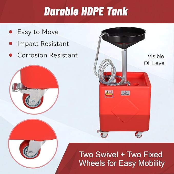 20 Gallon Waste Oil Drain Tank with 110V Electric Pump, Adjustable Height Oil Drainer, 8 GPM Flow Rate, Semi-Transparent HDPE Oil Tank with Large Funnel & Tool Tray for Garage and Auto Repair Shop