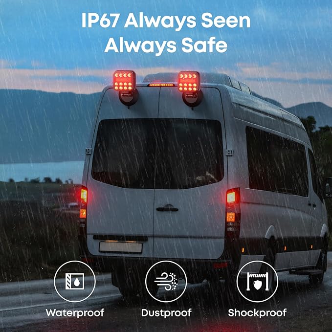 Wireless Trailer Lights Magnetic, Rechargeable LED Tail Lights with 2.4GHz Wireless Signal, Adjustable Magnetic Tow Light for Trucks, Boats, RVs, Campers, IP67 Waterproof Trailer Light Kit