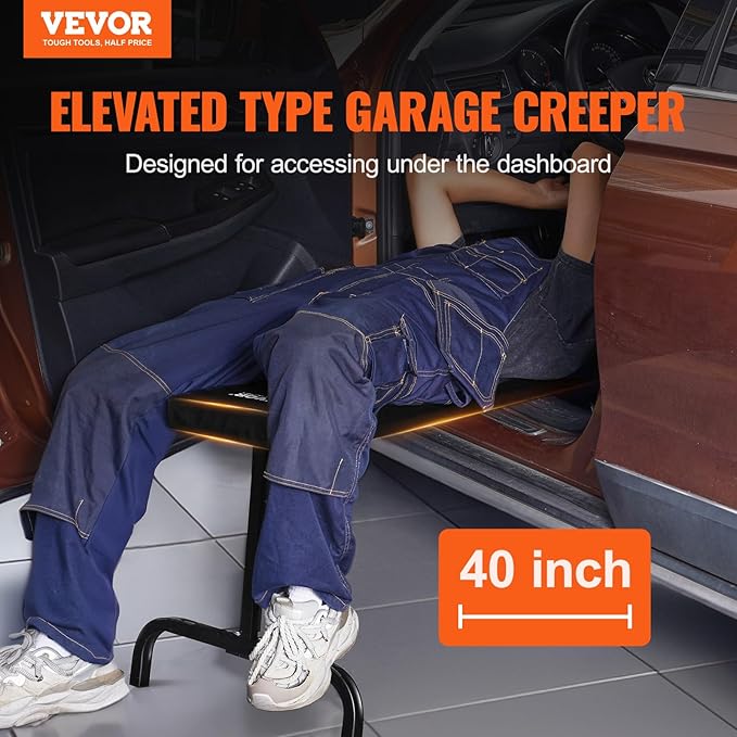 VEVOR Under Dash Creeper, 40 in, 330 lbs Load Capacity Rolling Mechanic Garage Creeper, 20.3-27.4 in Height Adjustable, Laying Down or Upright Inside of Car or Truck, Easy Fold Support for Garage Shop