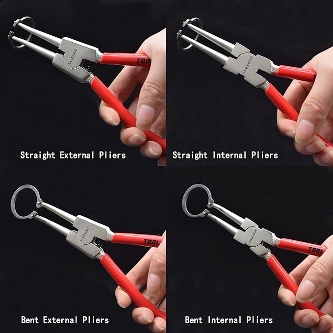 TOOLEAGUE 4 Pcs Snap Ring Pliers Set, Circlip Pliers, 13 inches Internal/External Heavy Duty for Ring Remover Retaining Straight Bent Lock Ring Pliers Set
