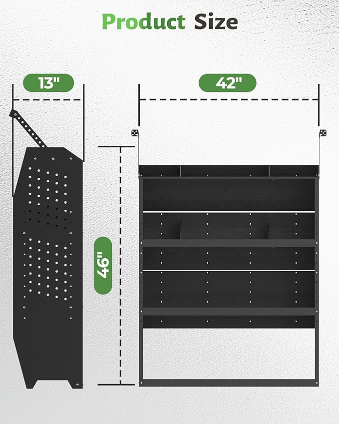 StarONE Cargo Van Shelving Storage Fit for Ford Transit,GMC,Chevy Express,NV,Promaster,Sprinter and Metris w/Hooks,Black,Steel,42" W x 46" H x 13" D