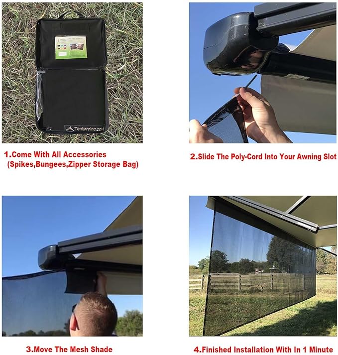 Tentproinc RV Awning Sun Shade Screen Sunshade 8' X 8' 3'' (Fit for 9' Awning)- Mesh Sunscreen Motorhome Camper Trailer Awning Shade Screen UV Blocker Completed Kits - 3 Year Warranty (Black)