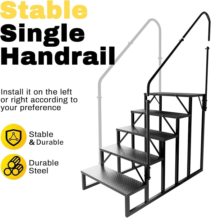 RV Steps with Handrail, Hot Tub Steps Outdoor, 5 Step Ladder Stool, RV Stairs with Anti-Slip Panel, Camper Steps for Spa, Travel Trailers, Pool and Porch