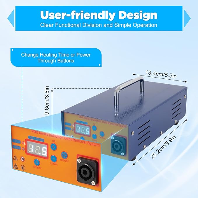 Electromagnetic Induction Dent Repair Tool, 110V Paintless Dent Removal Kit, 1.38kW Auto Body Dent Puller with Digital Display, Overheat Protection & Carrying Case
