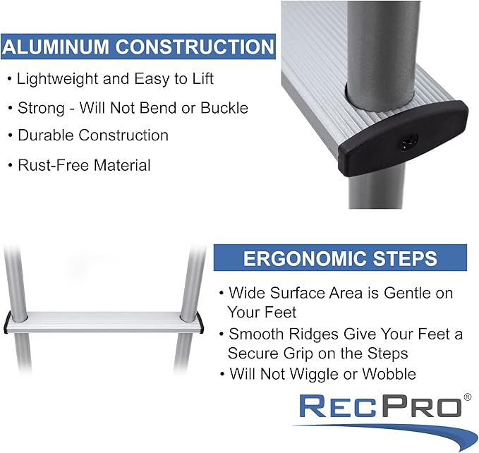 RecPro RV Bunk Ladder 52" | Black or Silver Color Options | Mounting Brackets Included | Aluminum | Made in USA (Silver)