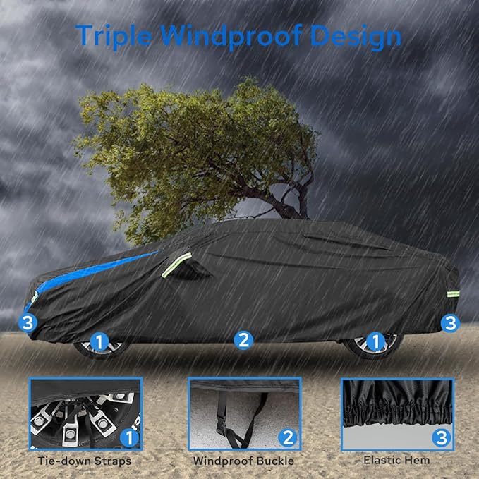 Avecrew Car Cover Custom Fit for Toyota Camry, Waterproof All Weather Full Exterior Cover Rain Snow UV Protection Cover with Side Door Zipper Design