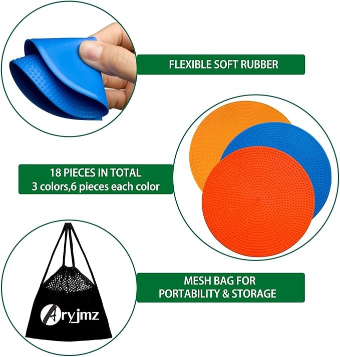 Spot Markers Rubber Floor Dots 9inch Non Slip Agility Dots Flat Cones for Kids Sports Soccer Basketball Training, Social Distancing, Preschool Kindergarten Classroom
