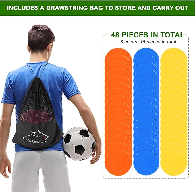 Spot Markers Rubber Floor Dots 9inch Non Slip Agility Dots Flat Cones for Kids Sports Soccer Basketball Training, Gym Training, Preschool Kindergarten Classroom