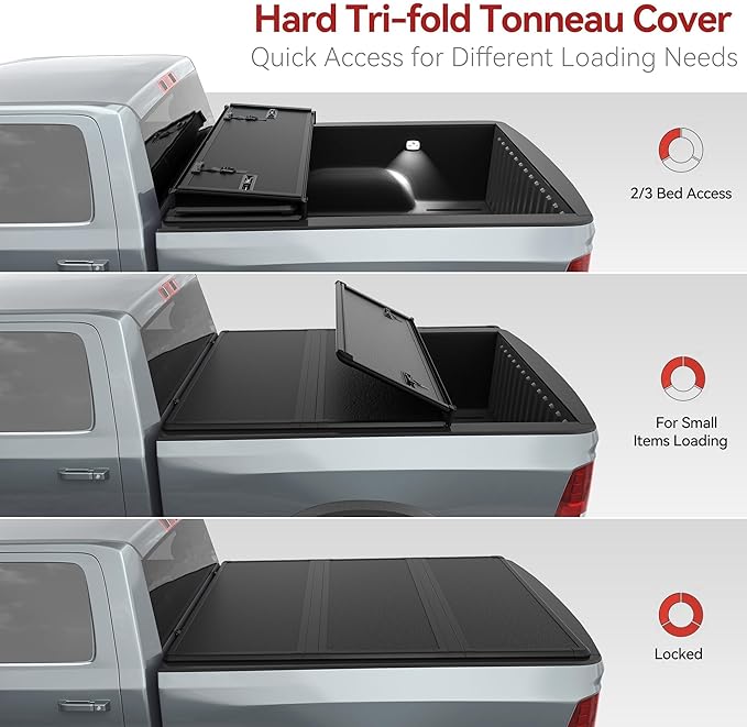 LEDKINGDOMUS Hard Folding Truck Bed Tonneau Cover Fits for Ford Maverick 2022 2023 2024 2025 with 4.5ft Bed