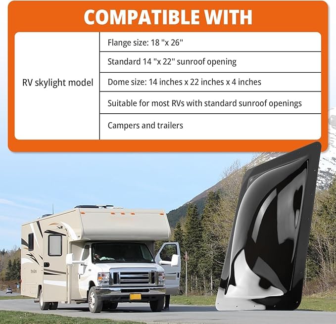SL1422 RV Skylight Replacement,18" x 26" Camper Skylight fits Standard 14" x 22" Openings 16" x 26" Overall,RV Shower Bathroom Skylight Cover - SL1422DS(Dark Smoke)
