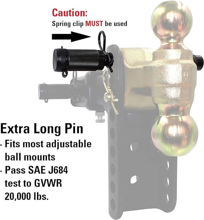 79832 Keyed Alike 5/8" Trailer Hitch Lock with Extra Long 4-1/2" Span, Double Safety Tow Hitch Locking Pin for 3" Receivers and Adjustable Channel Mounts, 2-Pack