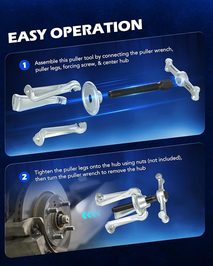 Orion Motor Tech Universal Hub Puller Tool, Master Brake Drum Puller with Adjustable Legs 7.6 in Maximum Bolt Circle, Heavy Duty Steel Wheel Hub Removal Tool for Most Car Truck Models