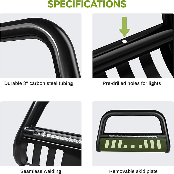 AUTOSAVER88 Bull Bar Fits for Nissan 2005-2021 Frontier w/LED Light Bar, Front Bumper Guard Textured Black, 3" Tubing Grille Guard w/Remove Skid Plate & Light Mount