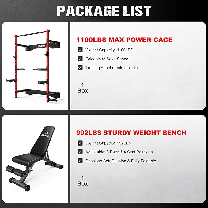 Folding Squat Rack, Wall Mounted Power Rack for Home Gym, Space Saving Multi-Functional Power Cage with Attachments