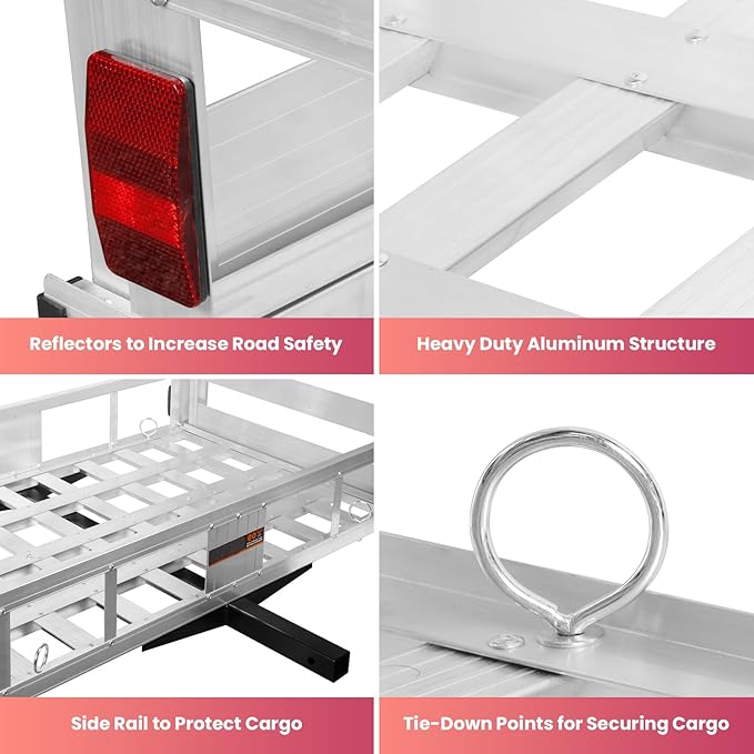 52 x 30 x 9 inch Aluminum Hitch Cargo Carrier, Trailer Cargo Carrier Mount with Adjustable Ramp, 2" Hitch Receiver, 1000lbs Capacity for Wheelchair SUV Truck Pickup Camping Cars