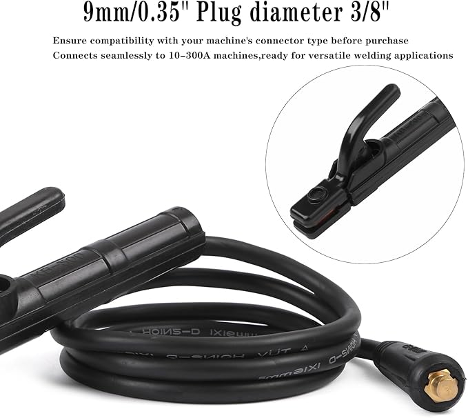 Welding Electrode Holder Lead ARC MMA Stick Welding Ground Clamp and Welding Cable Din 10-25 Connector Plug Stick Electrode Holder Stinger Copper Jaw Holding Plier for 300A Welder Machine