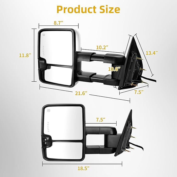 DWVO Towing Mirror Compatible with 14-18 Silverado 1500 2500 3500 Suburban Avalanche Tahoe, GMC Sierra Yukon, Telescoping Power Heated Switchback Turn Signal Light Chrome