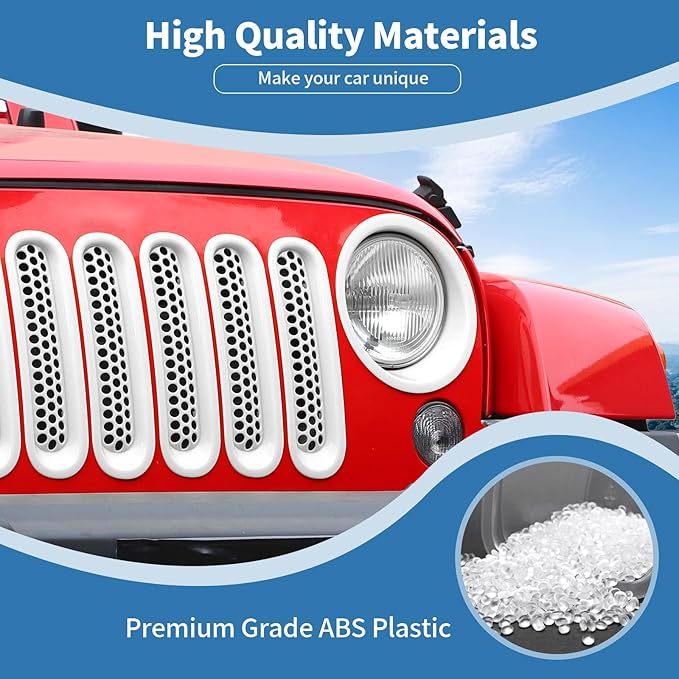 for Jeep JK Front Grille Inserts & Headlight Cover Trim Ring for Jeep Wrangler JK JKU 2007-2017 White Exterior Accessories 9pcs