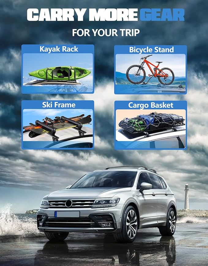 FengYu 300lb Lockable Roof Rack Cross Bars Compatible with Volkswagen VW Tiguan 2018-2026 (Not for Limited) & Taos 2022-2026, Heavy Duty Aluminum Roof Rails Crossbars Cargo Bars Canoe Rooftop Black