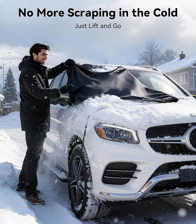 Nmoiss-3-in-1 Windshield Snow Cover for Ice & Snow Frost — 600D Heavy Cover & Ice Scraper Complete Winter Protection with 360° Windproof Design and Multi-Layer Winter Car Kit for Cars, Trucks, SUVs