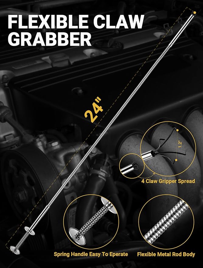 2 Pack Pickup Tool Set, 25 LB Telescoping Magnet Grabber Tool with Pocket Clip and 24 IN Flexible Claw Grabber Reacher Tool, Combo Grabbing Set with Anti-Rust Zinc Coating for Multipurpose Picking up