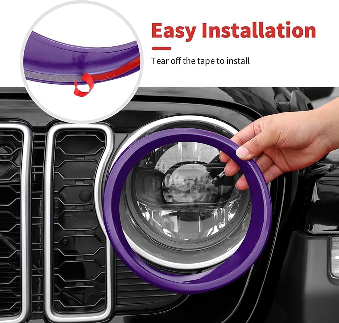 Front Grille Grill Insert+Headlight Turn Light Cover Trim Compatible with 2024-2025+ Jeep Wrangler JL JLU & Gladiator JT Exterior Accessories,Not Fit for JL Sport & Sports (Purple)