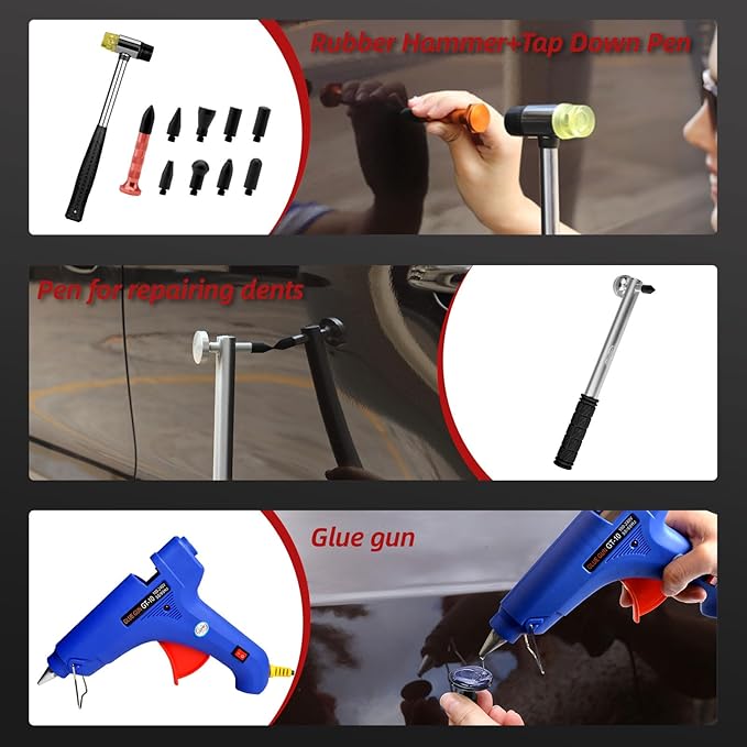 Super PDR Dent Puller Kit Paintless Dent Repair Kit for Car – Slide Hammer Suction Cup and PDR Light for 98% Auto Body Dent Removal, Hail Damage & Appliance Dents or Vehicle Dent Removal