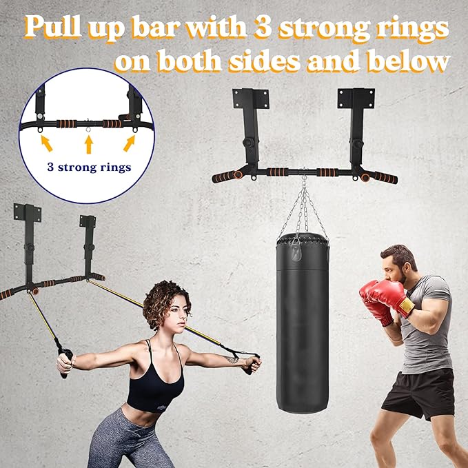 BDL Wall Mounted Pull Up Bar Chin Up bar Multifunctional Dip Station for Indoor Home Gym Workout, Power Tower Set Training Equipment Fitness Dip Stand Supports to 440 Lbs